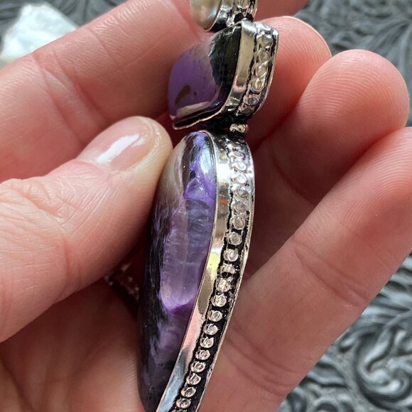 Pearl and Charoite Crystal Stone Jewelry Pendant - Picture 3 of 8